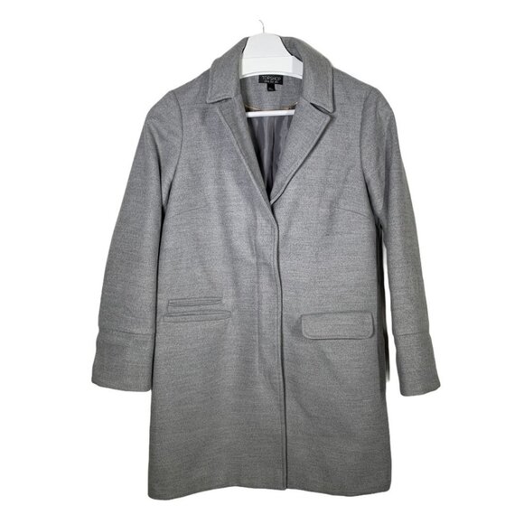 Topshop Women’s 2 Gray Zip Front Wool Blend Coat Preppy Workwear Fall Winter - Picture 1 of 11